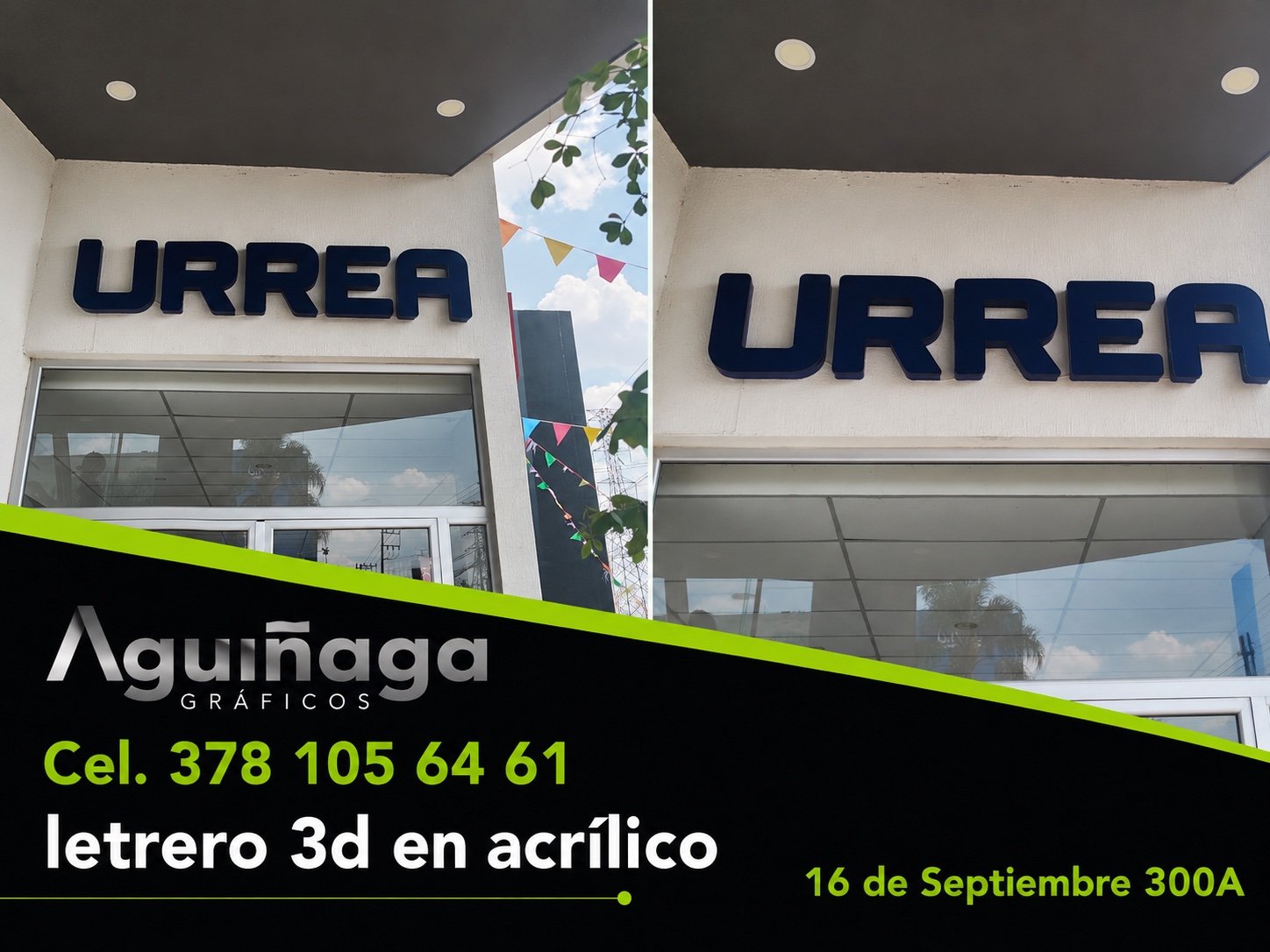 Letrero 3D en acrílico Urrea realizado por Aguiñaga Gráficos