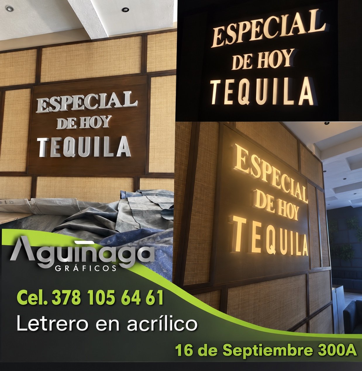 Letrero en acrílico Especial de Hoy Tequila realizado por Aguiñaga Gráficos