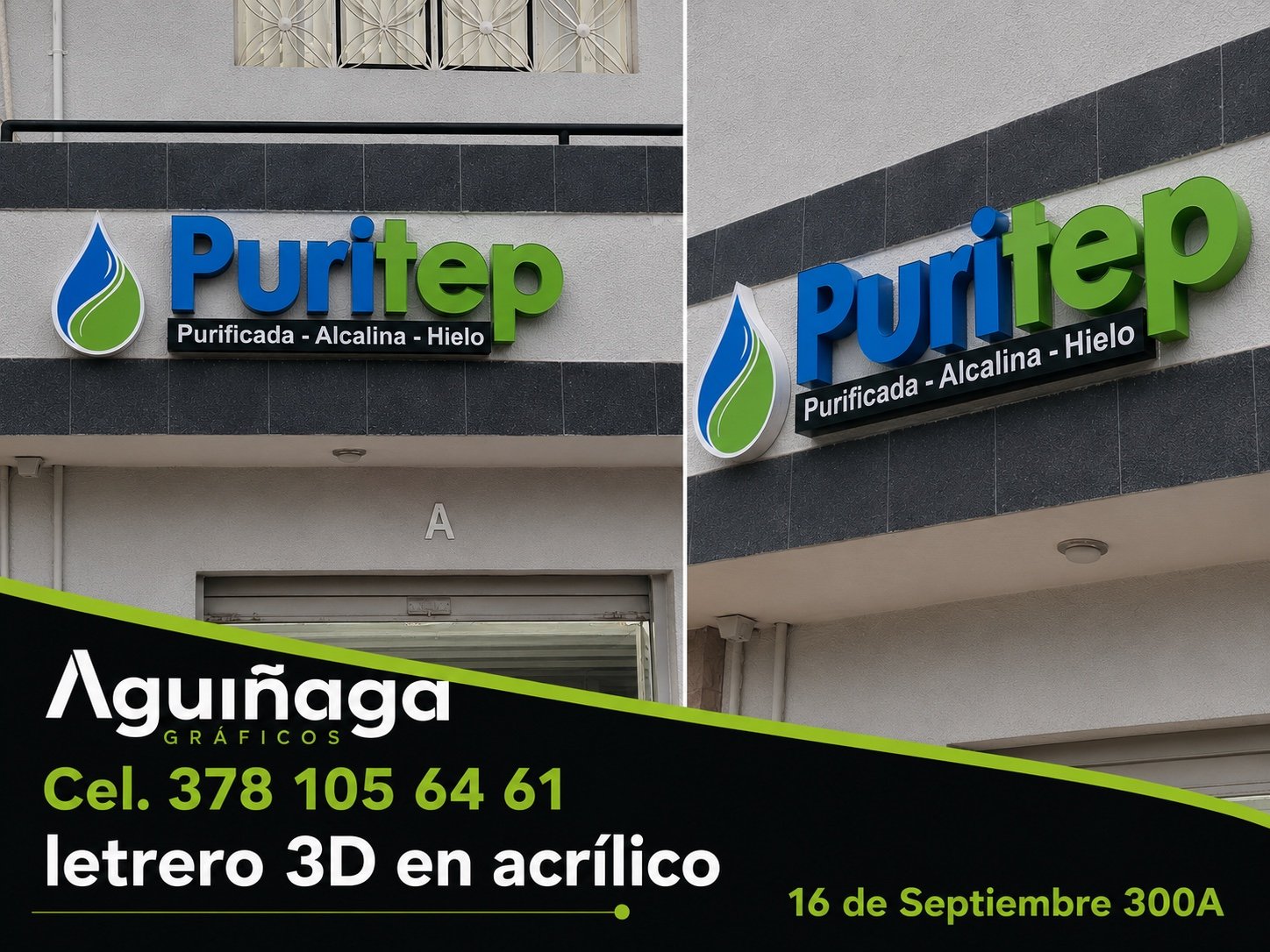 Letrero 3D en acrílico Puritep realizado por Aguiñaga Gráficos